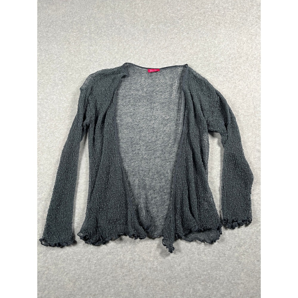 Shu-Shi Crochet Cardigan Women M Grey Sheer Whimsigoth Dark Fairy Lettuce Hem
